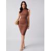 imageFloerns Womens Solid Sleeveless Mock Neck Knee Length Ruched Bodycon DressCoffee Brown