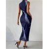 imageFloerns Womens Solid Sleeveless Mock Neck Knee Length Ruched Bodycon DressDeep Blue