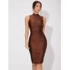 imageFloerns Womens Solid Sleeveless Mock Neck Knee Length Ruched Bodycon DressGillter Coffee Brown