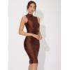 imageFloerns Womens Solid Sleeveless Mock Neck Knee Length Ruched Bodycon DressGillter Coffee Brown