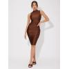 imageFloerns Womens Solid Sleeveless Mock Neck Knee Length Ruched Bodycon DressGillter Coffee Brown