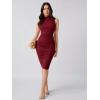 imageFloerns Womens Solid Sleeveless Mock Neck Knee Length Ruched Bodycon DressRed Wine
