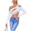imageFloerns Womens Cut Out Asymmetrical Neck Long Sleeve T Shirt Bodysuit TopsWhite