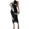imageFloerns Womens Solid Sleeveless Mock Neck Knee Length Ruched Bodycon DressBlack Ink