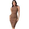 imageFloerns Womens Solid Sleeveless Mock Neck Knee Length Ruched Bodycon DressCamel Brown
