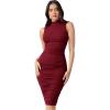imageFloerns Womens Solid Sleeveless Mock Neck Knee Length Ruched Bodycon DressRed Wine