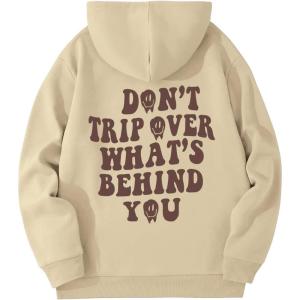 imageFloerns Mens Long Sleeve Lightweight Drawstring Letter Print Graphic Hoodies Sweatshirt TopsA Khaki