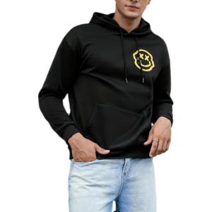 imageFloerns Mens Long Sleeve Lightweight Drawstring Letter Print Graphic Hoodies Sweatshirt TopsBlack Dull Slogan