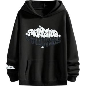 imageFloerns Mens Long Sleeve Lightweight Drawstring Letter Print Graphic Hoodies Sweatshirt TopsBlack Ink White