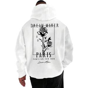 imageFloerns Mens Long Sleeve Lightweight Drawstring Letter Print Graphic Hoodies Sweatshirt TopsWhite Black Floral