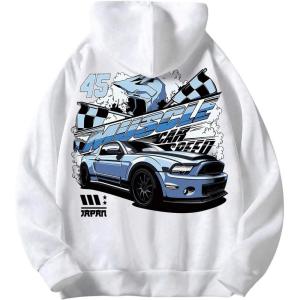imageFloerns Mens Long Sleeve Lightweight Drawstring Letter Print Graphic Hoodies Sweatshirt TopsWhite Car