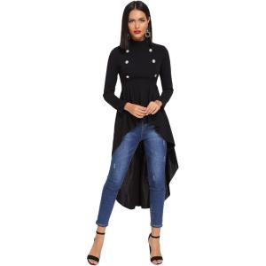 imageFloerns Womens Double Button Long Sleeve Round Neck Asymmetrical Blouse TopsBlack