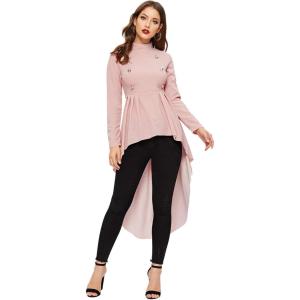 imageFloerns Womens Double Button Long Sleeve Round Neck Asymmetrical Blouse TopsPink