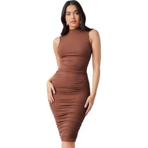 imageFloerns Womens Solid Sleeveless Mock Neck Knee Length Ruched Bodycon DressCoffee Brown
