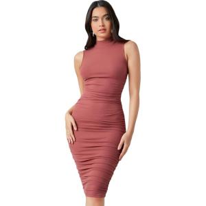 imageFloerns Womens Solid Sleeveless Mock Neck Knee Length Ruched Bodycon DressRusty Rose