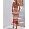 imageFloerns Womens Asymmetrical Fringe Hem Sleeveless Bodycon Party Long DressCoral Orange