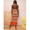 imageFloerns Womens Asymmetrical Fringe Hem Sleeveless Bodycon Party Long DressGeometric Orange