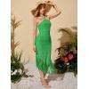 imageFloerns Womens Asymmetrical Fringe Hem Sleeveless Bodycon Party Long DressGreen