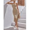 imageFloerns Womens Asymmetrical Fringe Hem Sleeveless Bodycon Party Long DressKhaki Solid