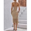 imageFloerns Womens Asymmetrical Fringe Hem Sleeveless Bodycon Party Long DressKhaki Solid