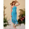 imageFloerns Womens Asymmetrical Fringe Hem Sleeveless Bodycon Party Long DressMint Blue