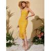imageFloerns Womens Asymmetrical Fringe Hem Sleeveless Bodycon Party Long DressMustard Yellow
