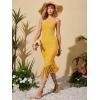 imageFloerns Womens Asymmetrical Fringe Hem Sleeveless Bodycon Party Long DressMustard Yellow