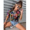 imageFloerns Womens Casual Reflective Short Sleeve Round Neck Crop Tops T ShirtsBlack Heart