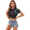 imageFloerns Womens Casual Reflective Short Sleeve Round Neck Crop Tops T ShirtsBlack Multi