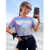 imageFloerns Womens Casual Reflective Short Sleeve Round Neck Crop Tops T ShirtsBlue