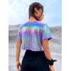 imageFloerns Womens Casual Reflective Short Sleeve Round Neck Crop Tops T ShirtsBlue