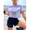 imageFloerns Womens Casual Reflective Short Sleeve Round Neck Crop Tops T ShirtsBlue