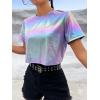 imageFloerns Womens Casual Reflective Short Sleeve Round Neck Crop Tops T ShirtsBlue