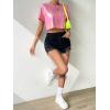 imageFloerns Womens Casual Reflective Short Sleeve Round Neck Crop Tops T ShirtsPink