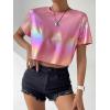 imageFloerns Womens Casual Reflective Short Sleeve Round Neck Crop Tops T ShirtsPink