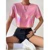 imageFloerns Womens Casual Reflective Short Sleeve Round Neck Crop Tops T ShirtsPink