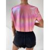 imageFloerns Womens Casual Reflective Short Sleeve Round Neck Crop Tops T ShirtsPink
