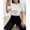 imageFloerns Womens Casual Reflective Short Sleeve Round Neck Crop Tops T ShirtsWhite