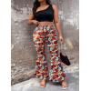 imageFloerns Womens Plus Size Flare Leg Palazzo Party Club Bell Bottom PantsRed Flower