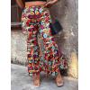 imageFloerns Womens Plus Size Flare Leg Palazzo Party Club Bell Bottom PantsRed Flower