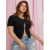 imageFloerns Womens Plus Size Rhinestone Lace Up Front Short Sleeve Tee ShirtsBlack