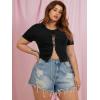 imageFloerns Womens Plus Size Rhinestone Lace Up Front Short Sleeve Tee ShirtsBlack