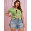 imageFloerns Womens Plus Size Rhinestone Lace Up Front Short Sleeve Tee ShirtsGreen
