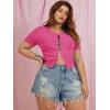imageFloerns Womens Plus Size Rhinestone Lace Up Front Short Sleeve Tee ShirtsHot Pink