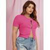 imageFloerns Womens Plus Size Rhinestone Lace Up Front Short Sleeve Tee ShirtsHot Pink