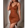 imageFloerns Womens Plus Size Sleeveless Asymmetrical Hem Split Thigh Bodycon DressCoffee Brown