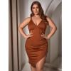 imageFloerns Womens Plus Size Sleeveless Asymmetrical Hem Split Thigh Bodycon DressCoffee Brown