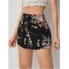 imageFloerns Womens Summer Tribal Print Elastic Waist Beach ShortsBlack and Pink Flower