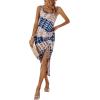 imageFloerns Womens Tie Dye Sleeveless Scoop Neck Drawstring Ruched Slit Hem Long DressBlue Multi