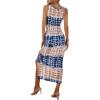 imageFloerns Womens Tie Dye Sleeveless Scoop Neck Drawstring Ruched Slit Hem Long DressBlue Multi